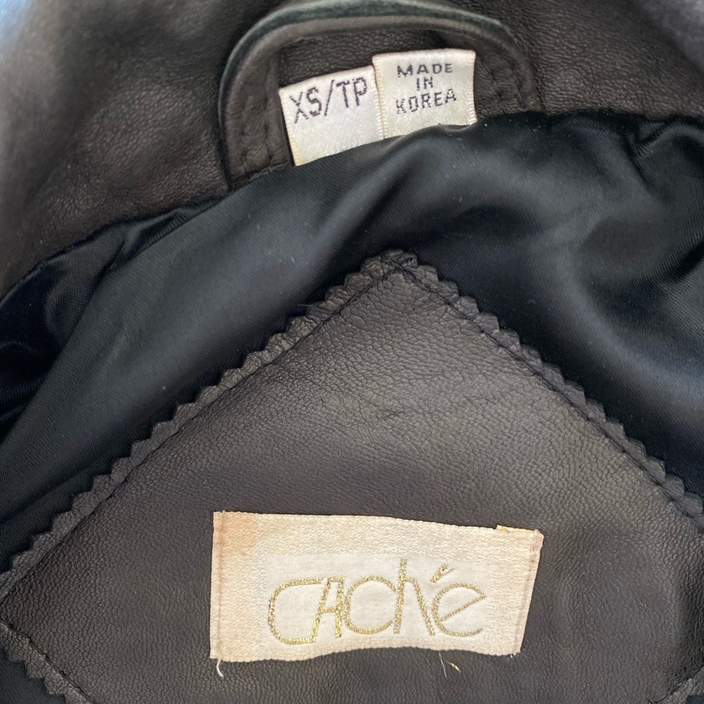 Caché Black Leather Jacket with Cinched Waist Size XS